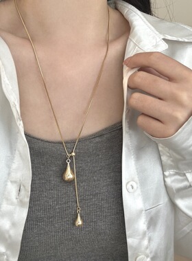 韩国博主同款银色大小水滴项链长款吊坠小众设计高级感毛衣链配饰