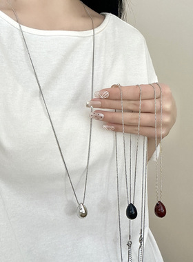 网红同款极简冷淡风钛钢链实心水滴吊坠项链滴油个性长款毛衣链女