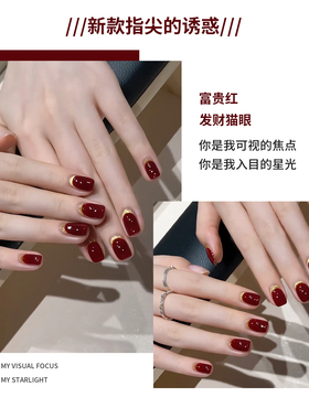 爆款富贵红发财金光猫眼美甲套装