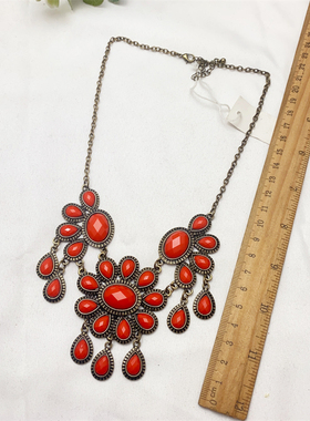 欧美项链锁骨链镀金夸张大气珍珠个性彩色毛球树脂豹纹ce869