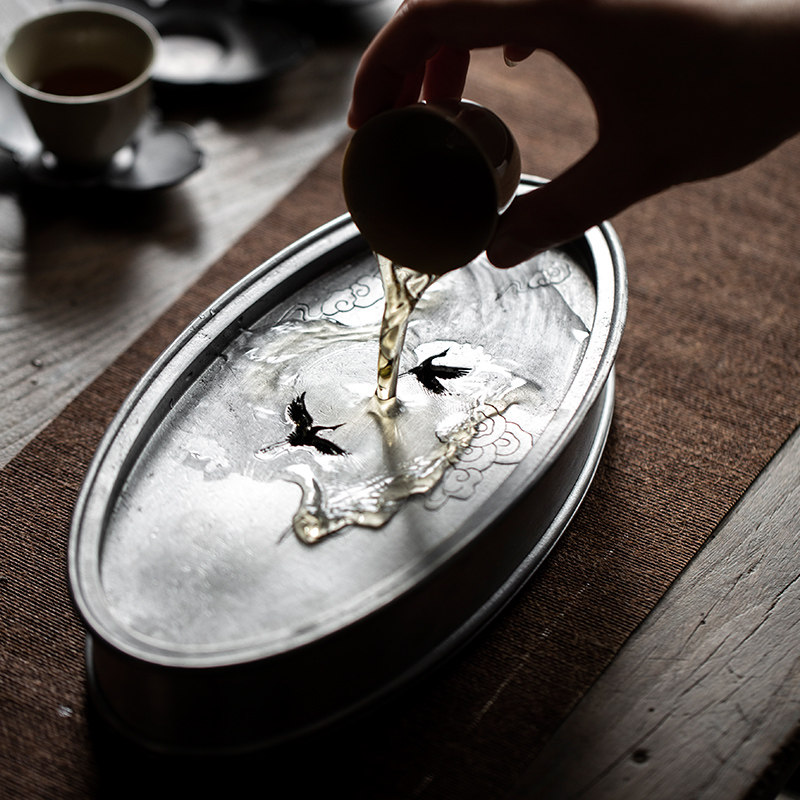 中式干泡台茶盘家用储水小型养壶托复古老锡茶台紫砂壶承建水茶承
