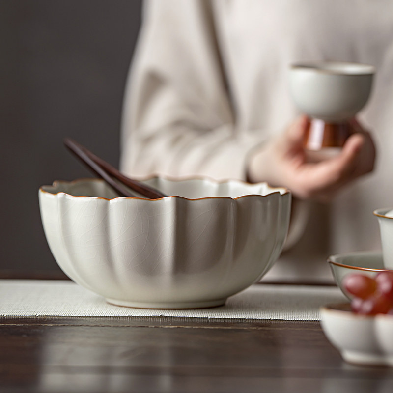 复古汝窑茶洗汝瓷中式大号花边杯洗陶瓷水洗功夫茶道配件洗杯茶碗