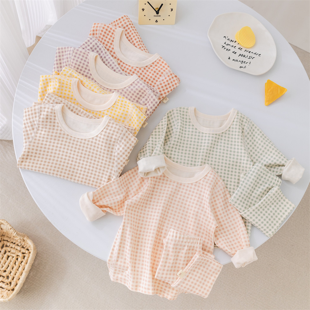 ins格子儿童家居服内衣套装男女宝宝打底衣儿童秋衣秋裤套装,淘宝优惠券,粉丝福利购,淘宝优惠卷