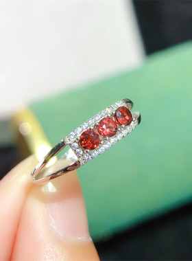 女款石榴石百搭款排戒礼物