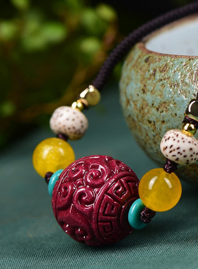 朱砂吊坠回纹珠锁骨链女