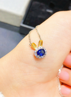 女925银蓝宝石锁骨吊坠气质款