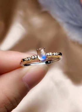 捡漏天然月光石水晶男女款尾戒
