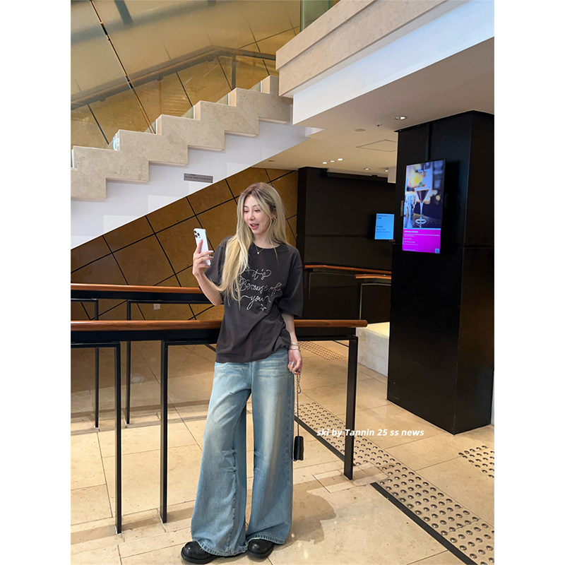 ski byTannin赤兔多工艺！复古猫须高腰直筒做旧休闲阔腿牛仔裤女,淘宝优惠券,粉丝福利购,淘宝优惠卷