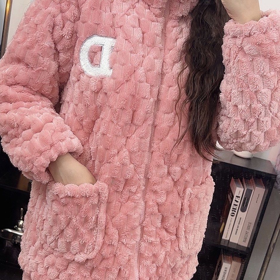 睡衣女冬加厚保暖拉链三层夹棉法兰绒大码外穿家居服套装立领纯色,淘宝优惠券,粉丝福利购,淘宝优惠卷