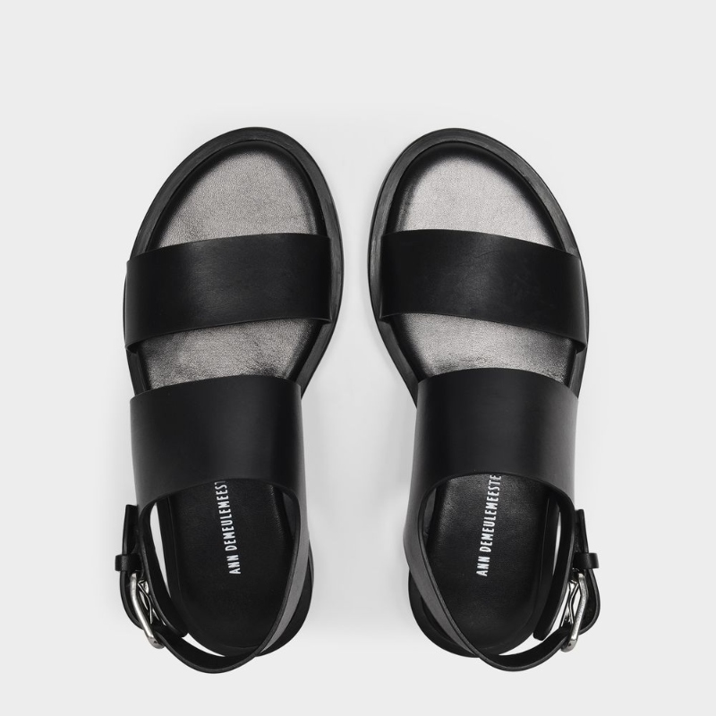 Ann Demeulemeester Lore Sandals 黑色女鞋 小牛皮平底凉鞋夏季 - 图1