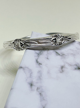 原创百合花银手镯足银9999银手镯复古手镯