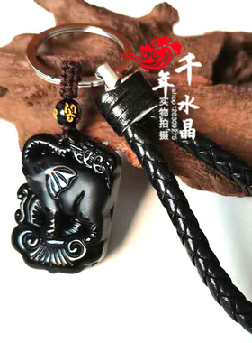 2025大象黑曜石象上拱财项链吊坠吉象迎福钥匙扣