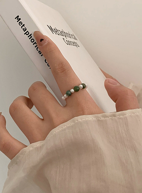 简约百搭气质珍珠戒指ins风绿色