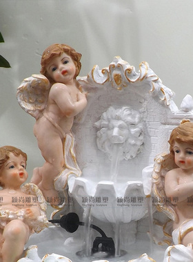 桌面流水加湿器室内树脂天使摆件
