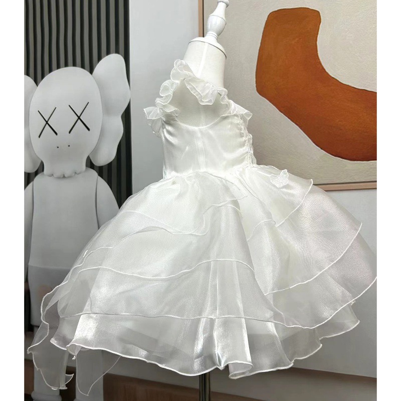 儿童礼服白色蓬蓬公主连衣裙花嫁女宝宝生日宴花童婚纱表演 - 图2