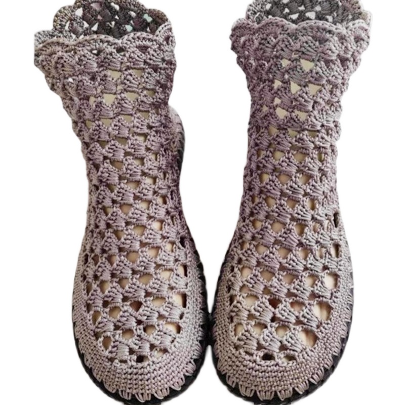 [材料包]手工编织鞋材料圆头网靴洞洞短靴镂空防滑耐磨平底女凉靴 - 图2