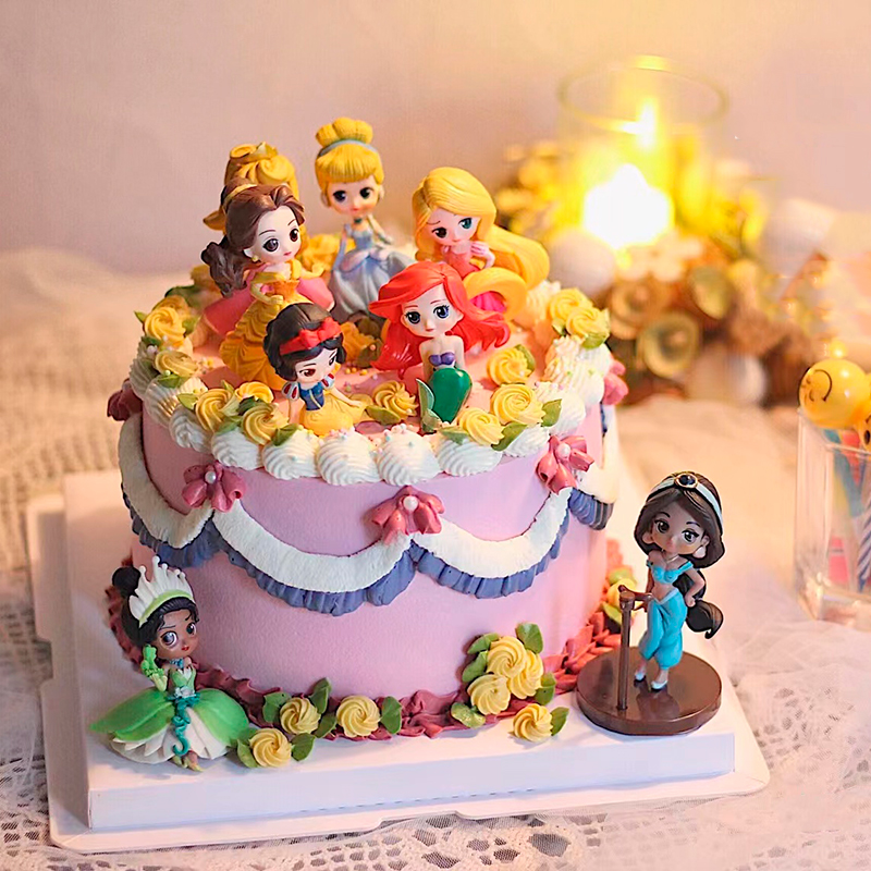 8个装实心小公主蛋糕装饰摆件白雪贝尔长发美人鱼公主蛋糕装扮 - 图2