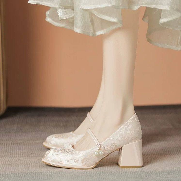 新中式国风玛丽珍单鞋女2025新款春夏配旗袍裙子温柔粗跟高跟鞋子,淘宝优惠券,粉丝福利购,淘宝优惠卷