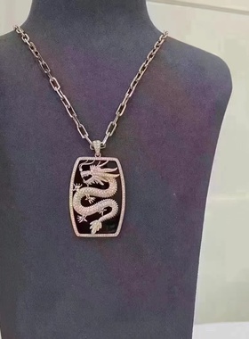 纯银镀金手工微镶莫桑钻爆款时尚霸气奢侈龙牌私人订制生肖吊坠