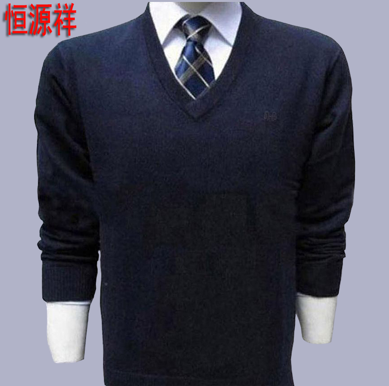 冬季恒源祥羊绒衫男 领加厚中年商务鸡心领毛衣爸爸装纯色羊毛衫 v 冬季恒源祥羊绒衫男 领加厚中年商务鸡心领毛衣爸爸装纯色羊毛衫 v