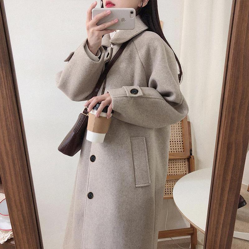 燕麦色呢子大衣女小个子2024新款秋冬季中长款气质毛呢外套羽绒服 - 图2