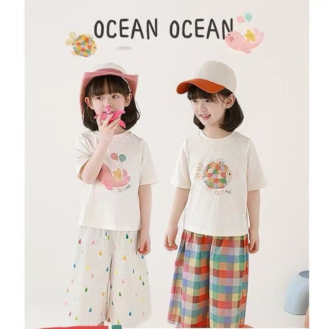 Girls' new summer short-sleeved T-shirt shorts