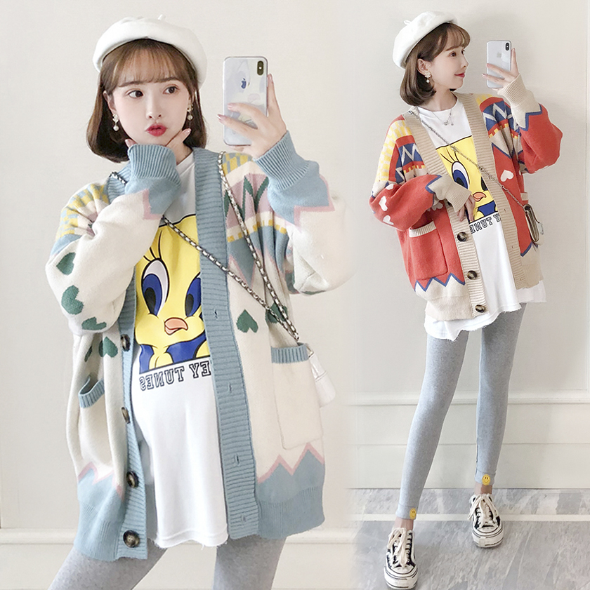 加肥加大码孕妇毛衣外套秋冬装时尚中长款针织开衫外搭宽松200斤 - 图0