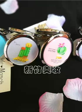 双面小圆镜子创意放大化妆镜便携镜迷你超清折叠随身镜卡通女生款