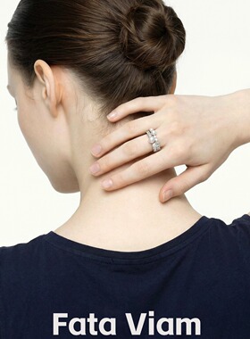 FataViam新款s925银色双层锆石珍珠开口食指戒指女小众气质高级感