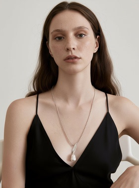 FataViam新款S925纯银巴洛克珍珠吊坠长项链毛衣链配饰轻奢高级感