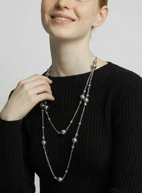 FataViamS925银色满天星珍珠长款毛衣链项链多层小众高级感配饰女