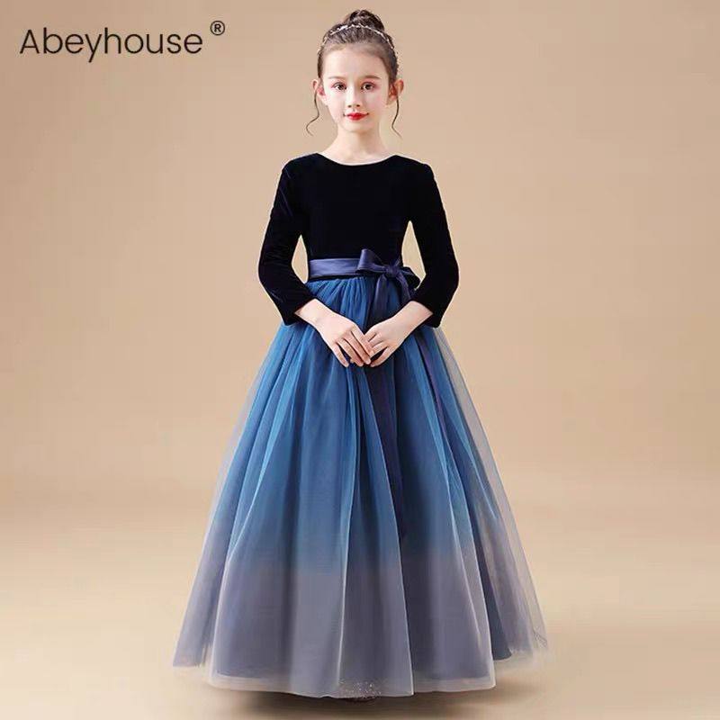 女童长款晚礼服钢琴演出服儿童合唱团主持人公主裙蓬蓬纱丝绒长袖,淘宝优惠券,粉丝福利购,淘宝优惠卷
