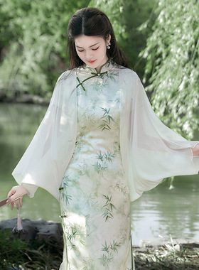 春夏旗袍披肩薄纱外搭开衫蕾丝百搭流苏外套斗篷感新中式