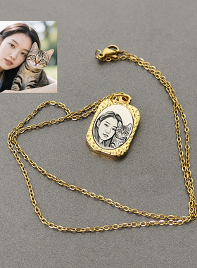 宠物周边来图定制照片激光雕刻男生项链不锈白钢猫咪小狗鹦鹉兔子