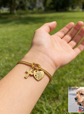 宠物周边照片定制不锈钢手链同心结蛇骨手去世纪念十字架吊坠手饰