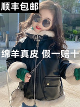 Hong Kong Girl Leather Coat Jacket New Winter Dress CUHK Tong Fur Integrated Flannel Thickened Children Leather Wallet Locomotive Clothes