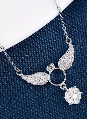 天使之翼项链女镶钻吊坠网红翅膀时尚国潮风羽翼s925银锁骨链首饰