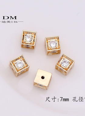 正方形路路通方隔珠隔片微镶锆石14k包金diy手链项链饰品配件材料