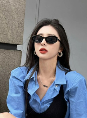 墨镜女高级感小脸欧美复古黑色椭圆2023新款太阳眼镜防紫外线美式