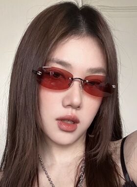 Jennie同款蓝色无框太阳镜女2025新款中古墨镜欧美辣妹风方形小脸