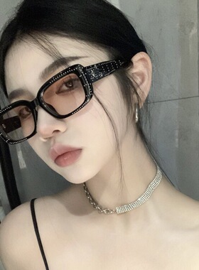 墨镜女潮流星方形渐变粉腮红星星太阳眼镜男复古方圆脸显瘦满闪钻