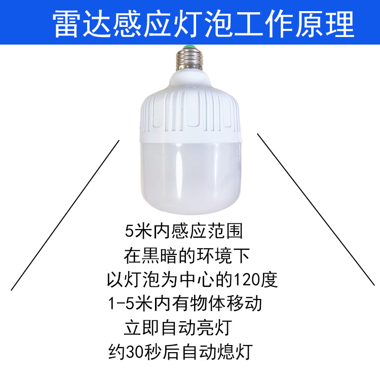 【现货】大功率全天雷达感应车库楼道感应60瓦雷达LED灯泡B22卡口