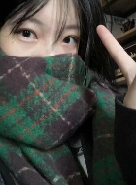 绿色格子围巾女秋冬季韩版百搭