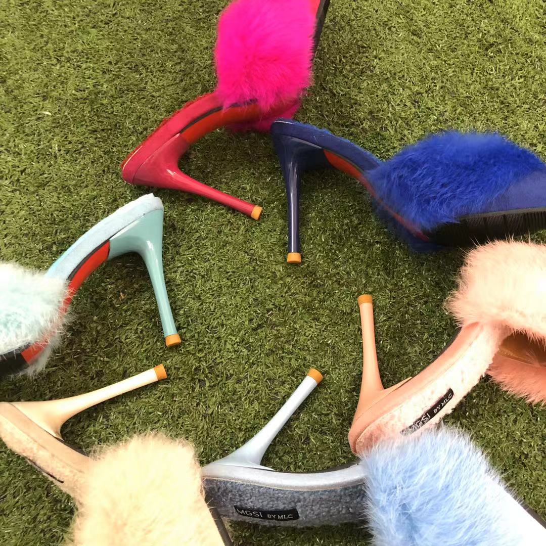 毛毛拖鞋女秋2024超高跟性感包头尖头懒人细跟10厘米女神百搭鞋子,淘宝优惠券,粉丝福利购,淘宝优惠卷