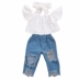 19 mùa xuân và mùa hè mới Quần áo trẻ em châu Âu và Mỹ bé gái quần jeans lỗ + áo ống + dây buộc tóc ba mảnh - Phù hợp với trẻ em bodysuit cho bé sơ sinh Phù hợp với trẻ em