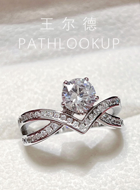 18K金一克拉皇冠加冕高碳钻戒指女 复古轻奢情侣婚礼对戒求婚钻戒