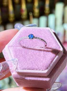 纯银20分蓝色海洋高碳钻石戒指