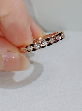 镀玫瑰金彩金戒指女小香风菱格