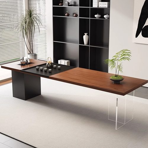 老板办公室大型实木茶桌会客接待泡茶桌高档茶台带茶盘烧水壶一体 - 图3