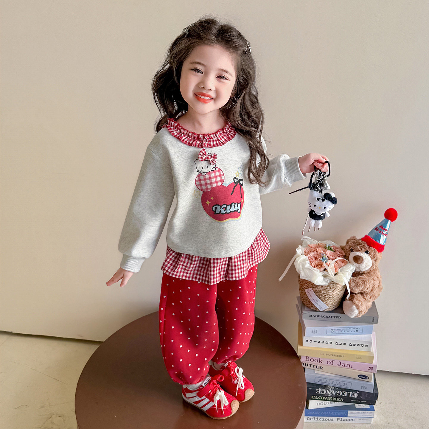 女童套装春秋季儿童纯棉花边卫衣波点裤子两件套韩版女孩宝宝春装,淘宝优惠券,粉丝福利购,淘宝优惠卷